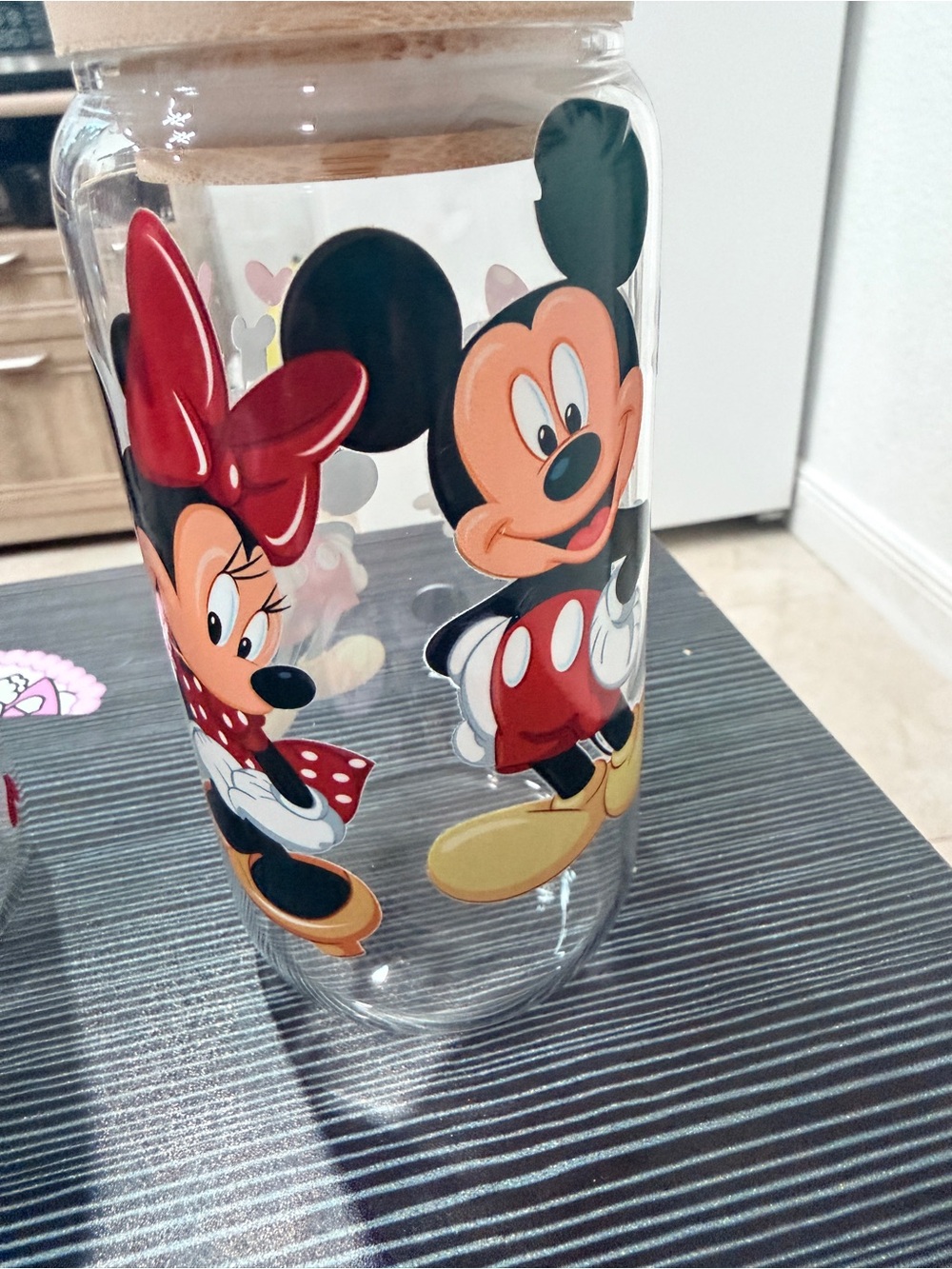 Disney Mickey & Minnie Glass Jar with Cork Lid - Red, Black, Yellow